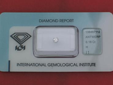 Preview: Diamant im Brillantschliff 0.18 ct/ H/ I1/ G/ G/ F/ N mit IGI Report