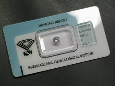 Diamant im Brillantschliff 0.50 ct/ F/ VVS1/ VG/ VG/ G/ N mit IGI Report
