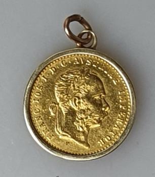 Münzanhänger Dukat, Kaiser Franz Josef Österreich 1915, 986er Gold mit Umrandung
