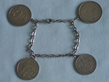 Armband aus 835er Silber mit 4 Silbermünzen 3x Deutsch 1x Griechisch