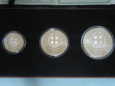 Griechenland Leichtathletik EM 1982 900er Silber Set 100+250+500 Drachme 1981 in OVP