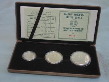 Griechenland Leichtathletik EM 1982 900er Silber Set 100+250+500 Drachme 1981 in OVP