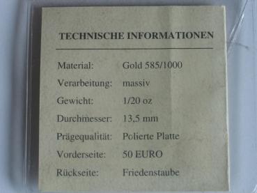 Göde Medaille "Die ersten Europrägungen aus Gold" 585er Gold 1/20 oz mit Zertifikat
