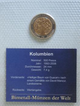 500 Pesos aus Kolumbien 1993-2006 im Blister