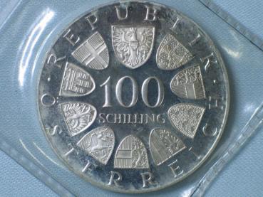 Preview: 100 Schilling Münze "Olympische Winterspiele 1976" aus 640er Silber, verschweißt, Typ2