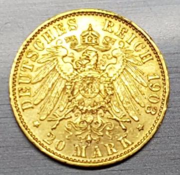 Preview: 20 Mark "Wilhelm II", Reichsgold, Goldmark 1903, Deutsches Reich, 900er Gold, Berlin