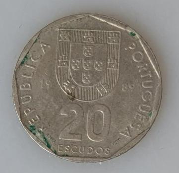 20 Escudos, Portugal, Kursmuenze aus dem Jahr 1989