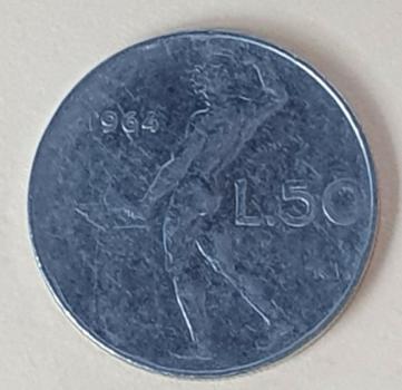50 Lire, Italien, Kursmünze aus dem Jahr 1964