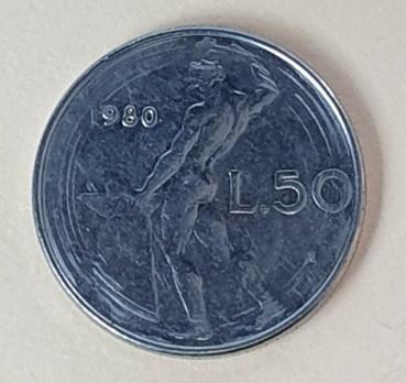 50 Lire, Italien, Kursmünze aus dem Jahr 1980