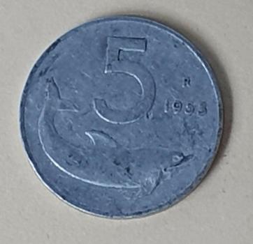 5 Lire, Italien, Kursmünze aus dem Jahr 1953