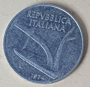 Preview: 10 Lire, Italien, Kursmünze aus dem Jahr 1974