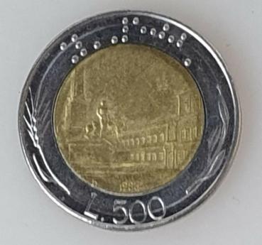 500 Lire, Italien, Kursmünze aus dem Jahr 1988