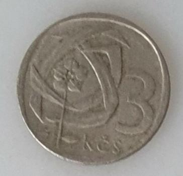 3 Kronen, Tschechoslowakei, Kursmünze aus dem Jahr 1966