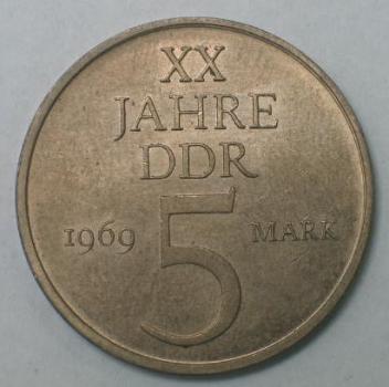 5 Mark "20 Jahre DDR" 1969 Gedenkmünze -Deutsche Demokratische Republik-