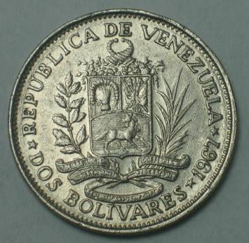 2 Bolivares -Dos Bolivares- 1967, Venezuela