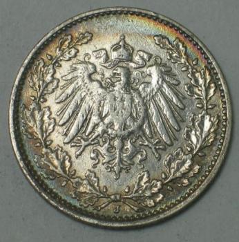 1/2 Mark 1913 J, Deutschland - Silber