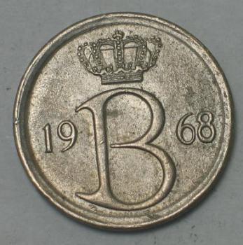 25 Centimes, 1968, Legende in französisch - "Belgique", Belgien 1964-1975