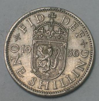 1 Shilling Elisabeth II 1956, Großbritannien, One Shilling 3 Löwen