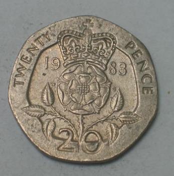 20 Pence -Twenty Pence- 1983, Großbritannien - Elisabeth II- 1982-1984