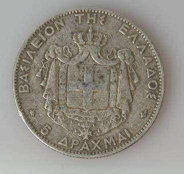 Preview: 5 Drachmen 1875 König Georg I, Griechenland, 900er Silbermünze