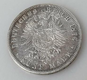 Preview: 5 Mark Wilhelm 1876 C, 900er Silbermünze