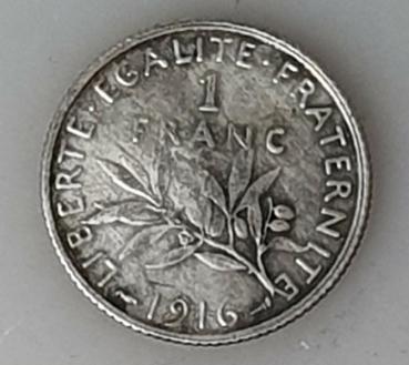 1 Franc 1916 Marianne, Frankreich, 835er Silbermünze