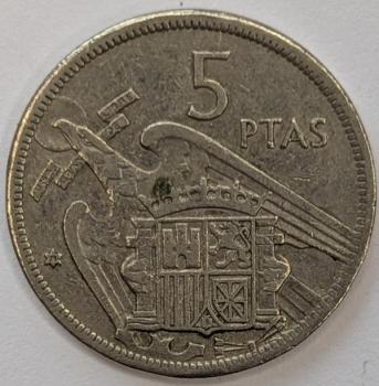 5 Pesetas 1957, Francesco Franco, Spanien