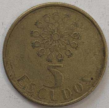 5 Escudos 1990, Portugal