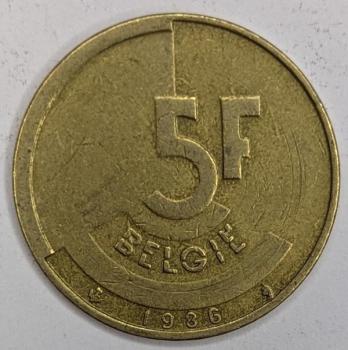 5 Franc 1986, Legende in niederländisch Belgie, Belgien