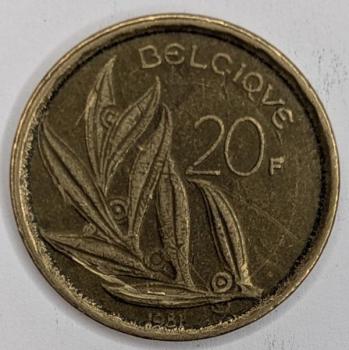 20 Franc 1981, Legende in französisch"Belgique", König Baudouin I, Belgien