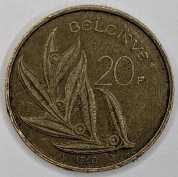20 Franc 1980, Legende in französisch"Belgique", König Baudouin I, Belgien