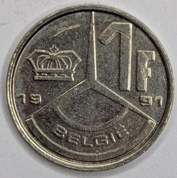 1 Franc 1991, Legende in niederländisch"Belgie", König Baudouin I, Belgien