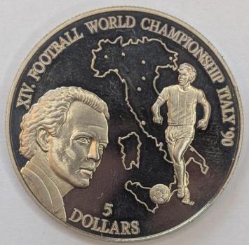 5 Dollar 1990,Gedenkmünze Fussball WM Italien 1990, Neuseeland