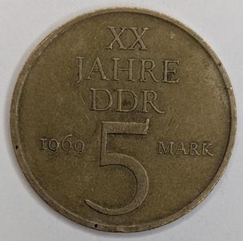 5 Mark 1969, 20 Jahre DDR Gedenkmünze, DDR