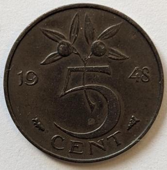 5 Cent 1948, Königin Wilhelmina, Niederlande