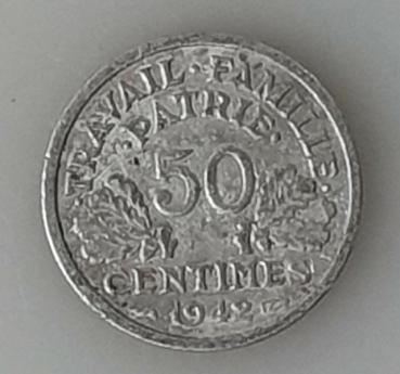 50 Centimes 1942 B, Vichy, Frankreich