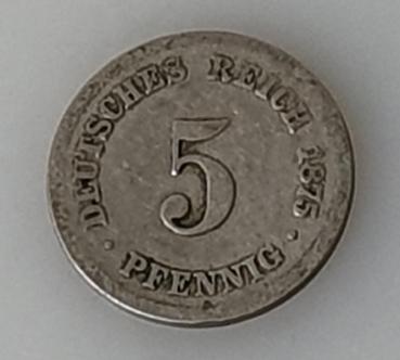 5 Pfennig 1875 F, Deutsches Kaiserreich CuNi