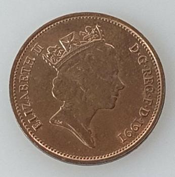 2 Pence 1991, Königin Elizabeth II., Großbritannien