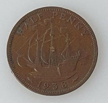 Preview: Half Penny 1938, König Georg VI, Großbritannien aus Bronze