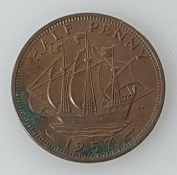 Preview: Half Penny 1957, Königin Elizabeth II, Großbritannien aus Bronze