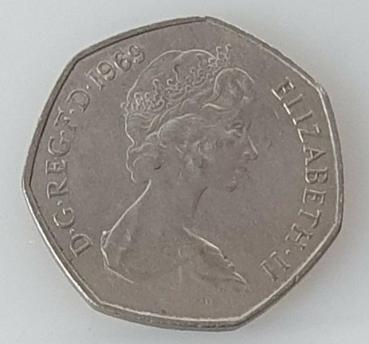 50 New Pence 1969, Königin Elisabeth II, Großbritannien