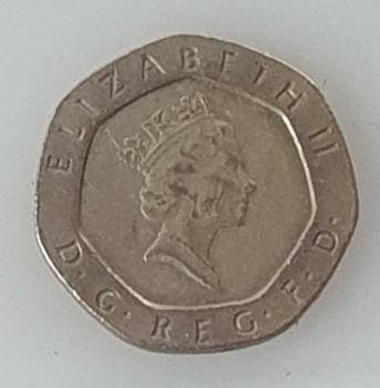 20 Pence -Twenty Pence- 1987, Königin Elisabeth II, Großbritannien