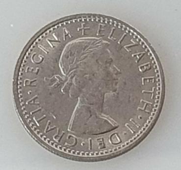 6 Pence -Six Pence- 1966, "Königin Elizabeth II" Großbritannien aus CuNi