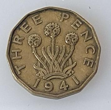 Preview: 3 Pence -Three Pence- 1941, König Georg VI, Großbritannien