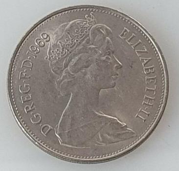 10 New Pence 1969 Königin Elisabeth II, Großbritannien aus CuNi