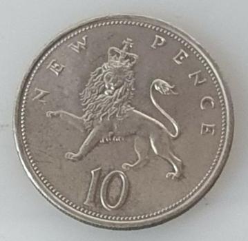 10 New Pence 1975 Königin Elisabeth II, Großbritannien aus CuNi