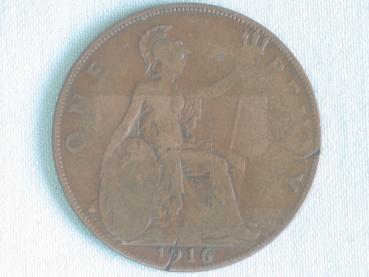 1 Penny -One Penny- 1916, König Georg V, Großbritannien aus Bronze