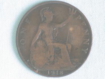 1 Penny -One Penny- 1918, König Georg V, Großbritannien aus Bronze