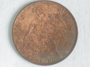 1 Penny -One Penny- 1920, König Georg V, Großbritannien aus Bronze