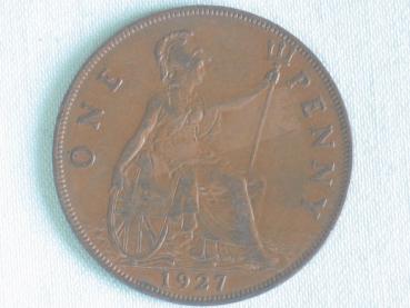 1 Penny -One Penny- 1927, König Georg V, Großbritannien aus Bronze